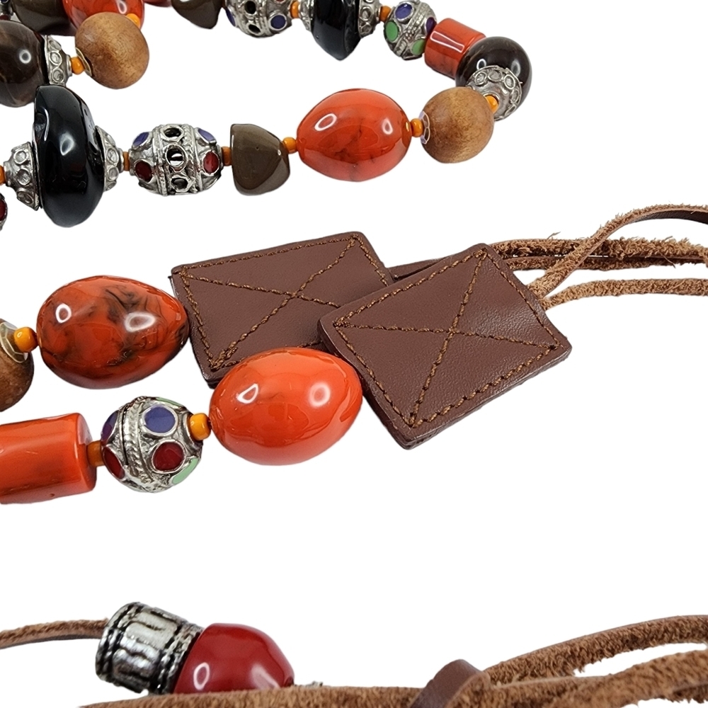 Vintage Boho Belt Art Beads Leather Retro Hippie Bohemian Colorful Orange - Picture 6 of 14